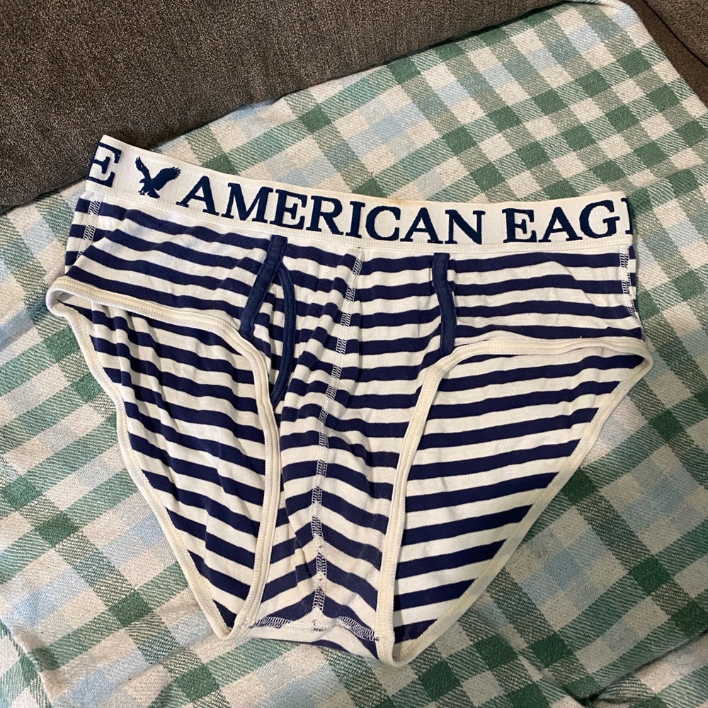 American Eagle Outfitters Blue and White Striped Briefs medium